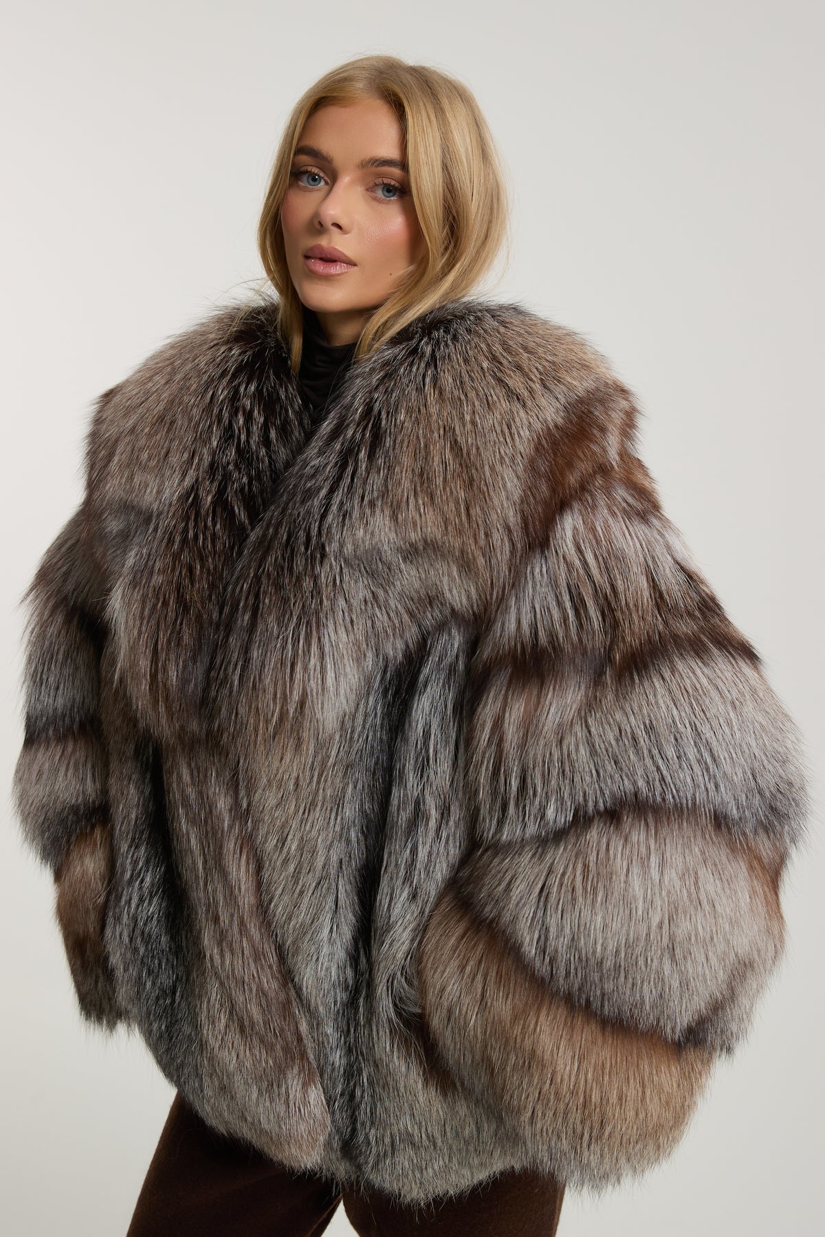 Rene Chocolate Silver Fox Fur Coat