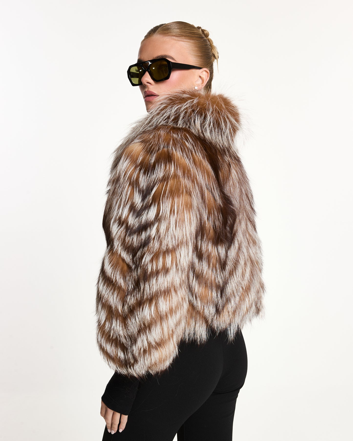 Coffee Silver Fox Fur Coat with Collar
