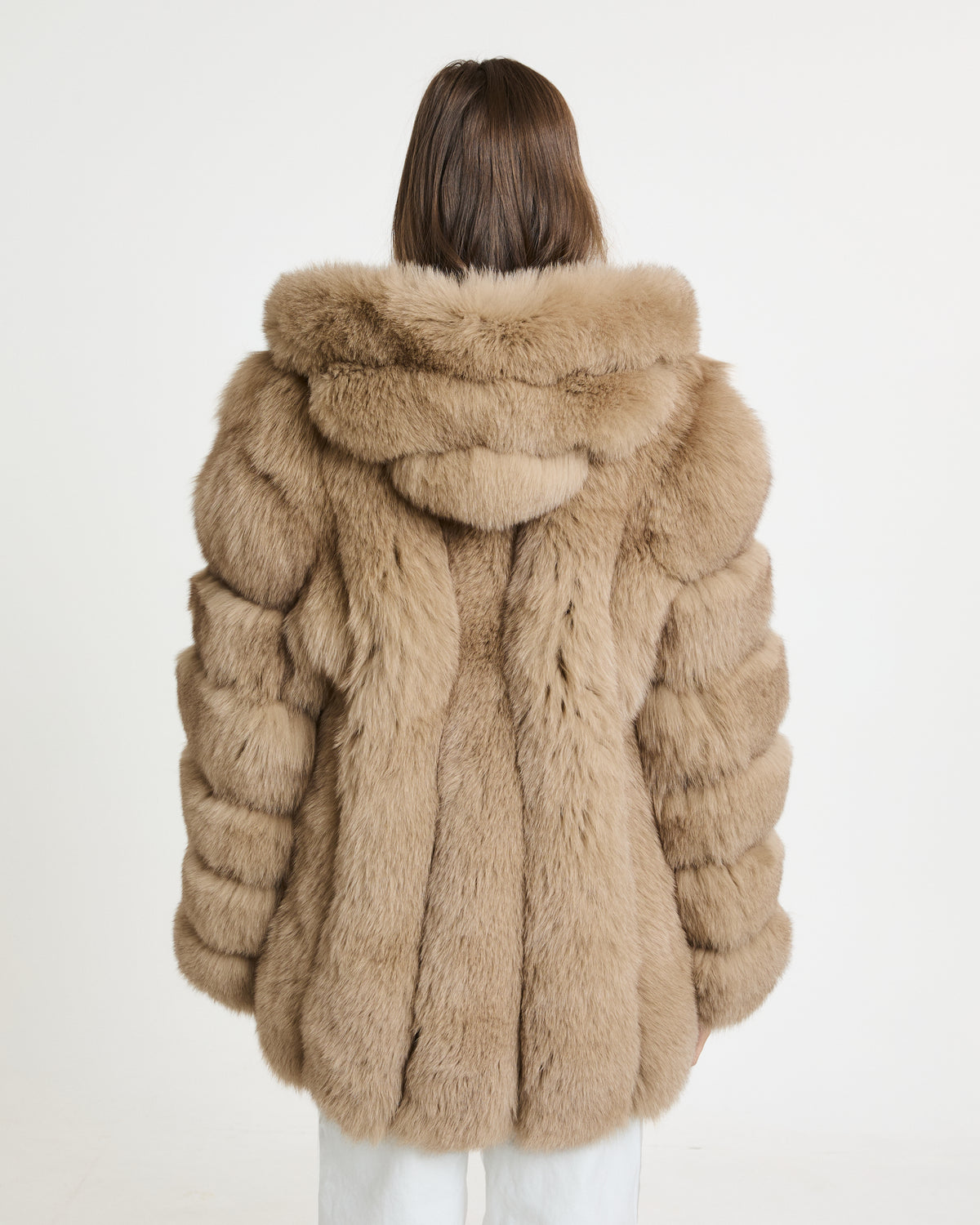 Alexa Long Fox Fur Coat with Hood