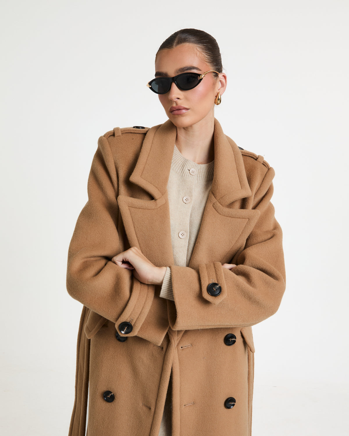 Rochelle Double Breasted Wool Coat with Belt Tie