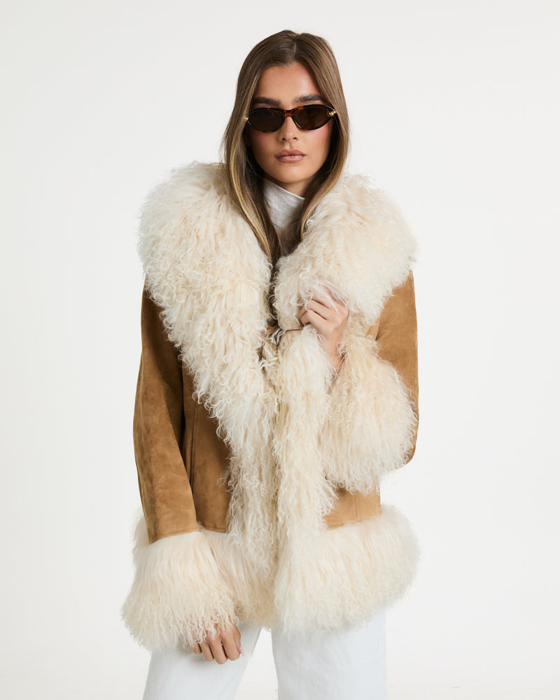 Arianna Suede Coat with Mongolia Fur Detail