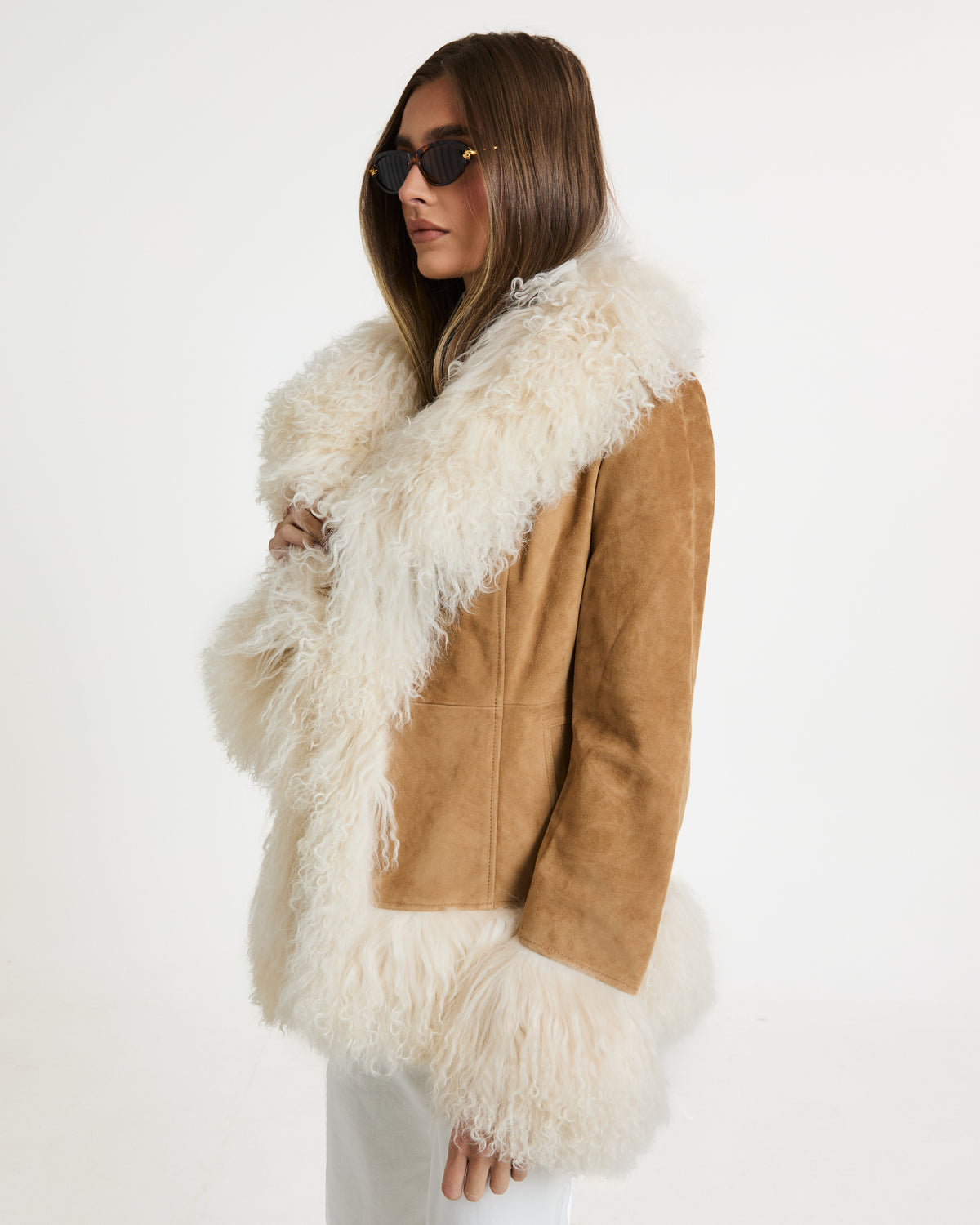 Arianna Suede Coat with Mongolia Fur Detail