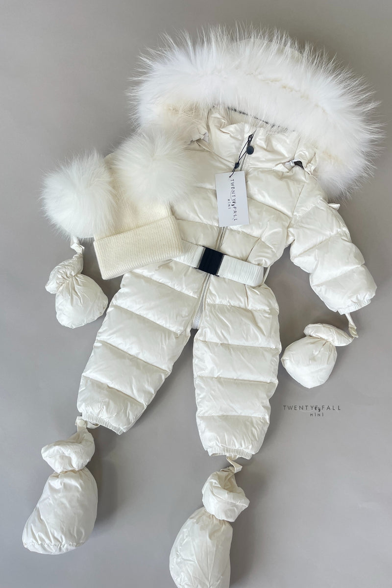 White Snowsuit with Raccoon Fur Trim