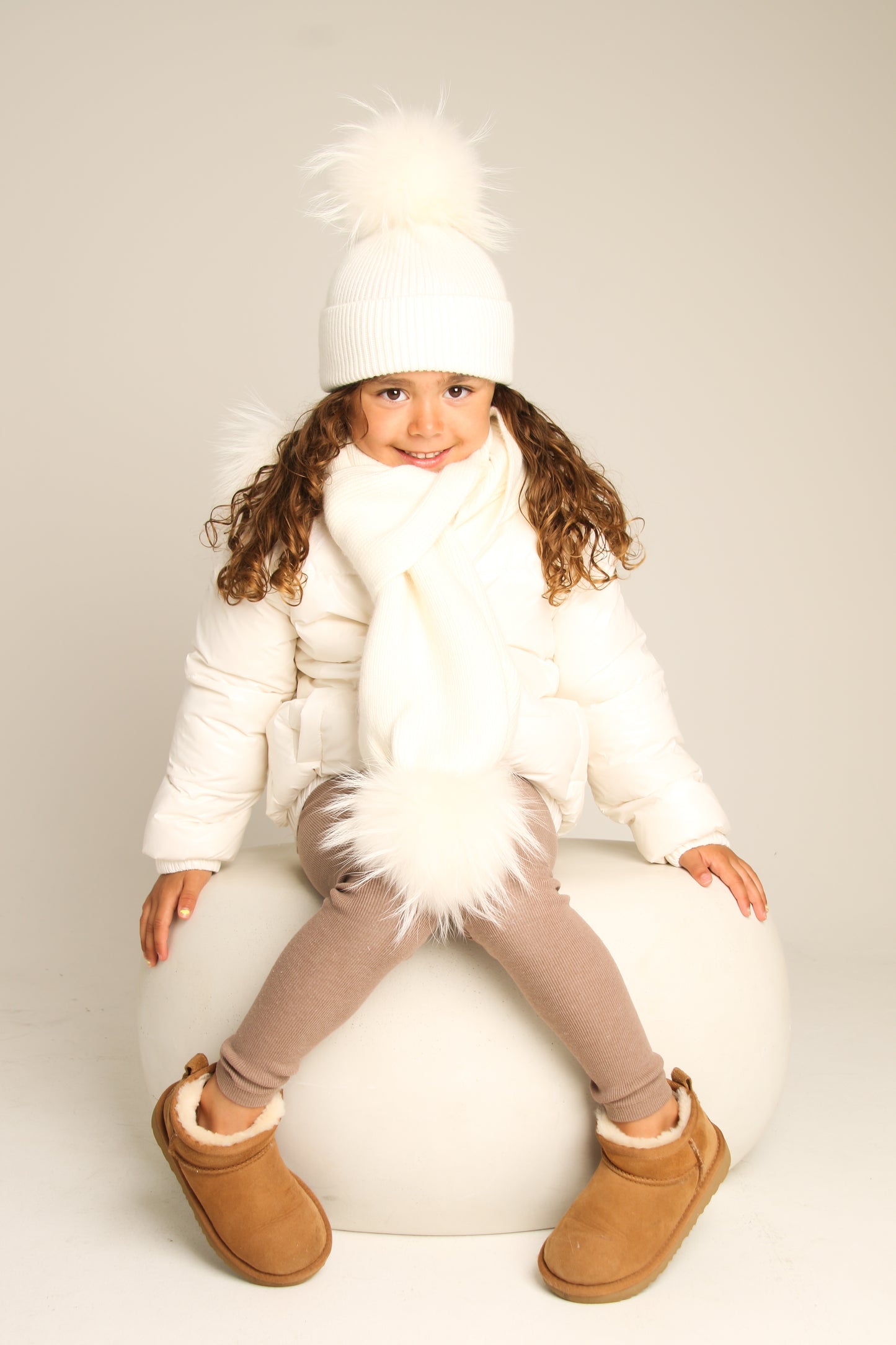 Cream Hat and Scarf Set
