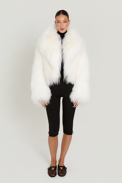 thetoe Christmas Fur Coat ホワイト Mサイズ White Cashmere Wool Coat with Fox Collar | SKANDINAVIK FUR