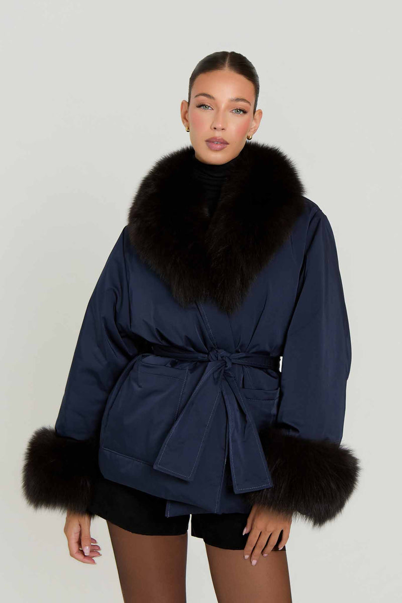 Billie Goose Down Coat with Fur Collar & Cuffs
