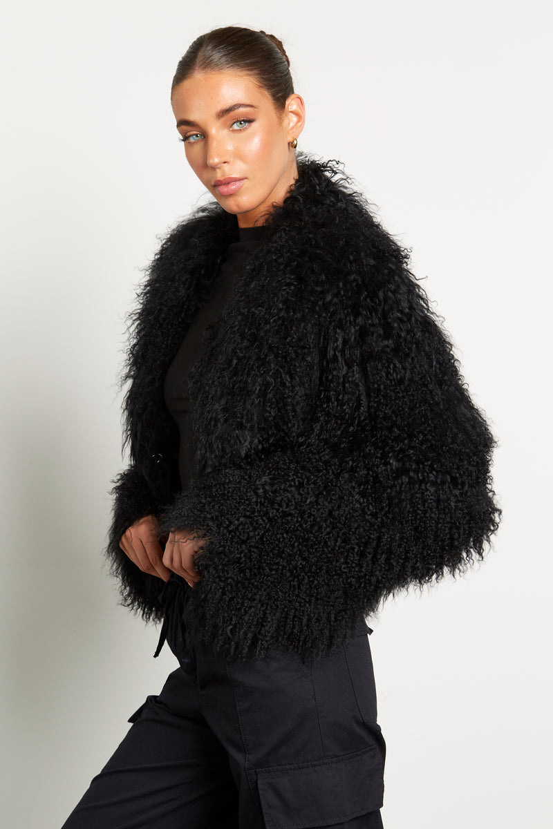 Elsa Cropped Mongolian Fur Coat