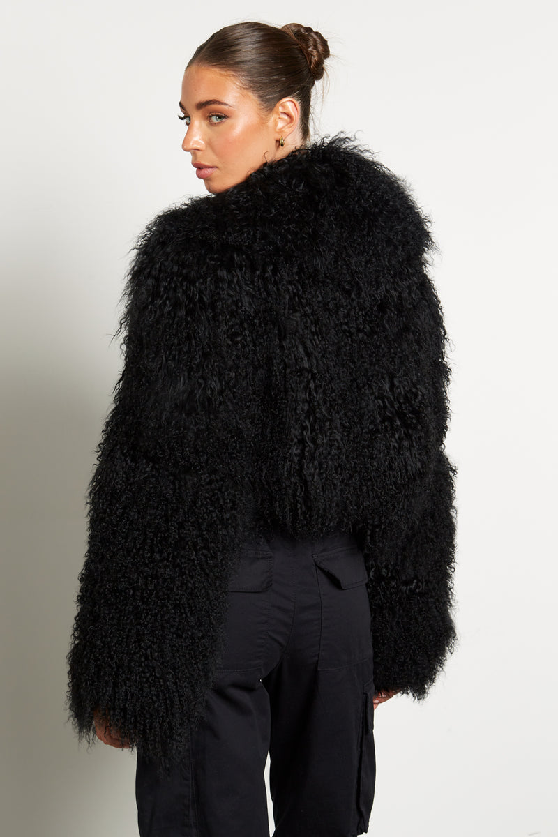 Elsa Cropped Mongolian Fur Coat