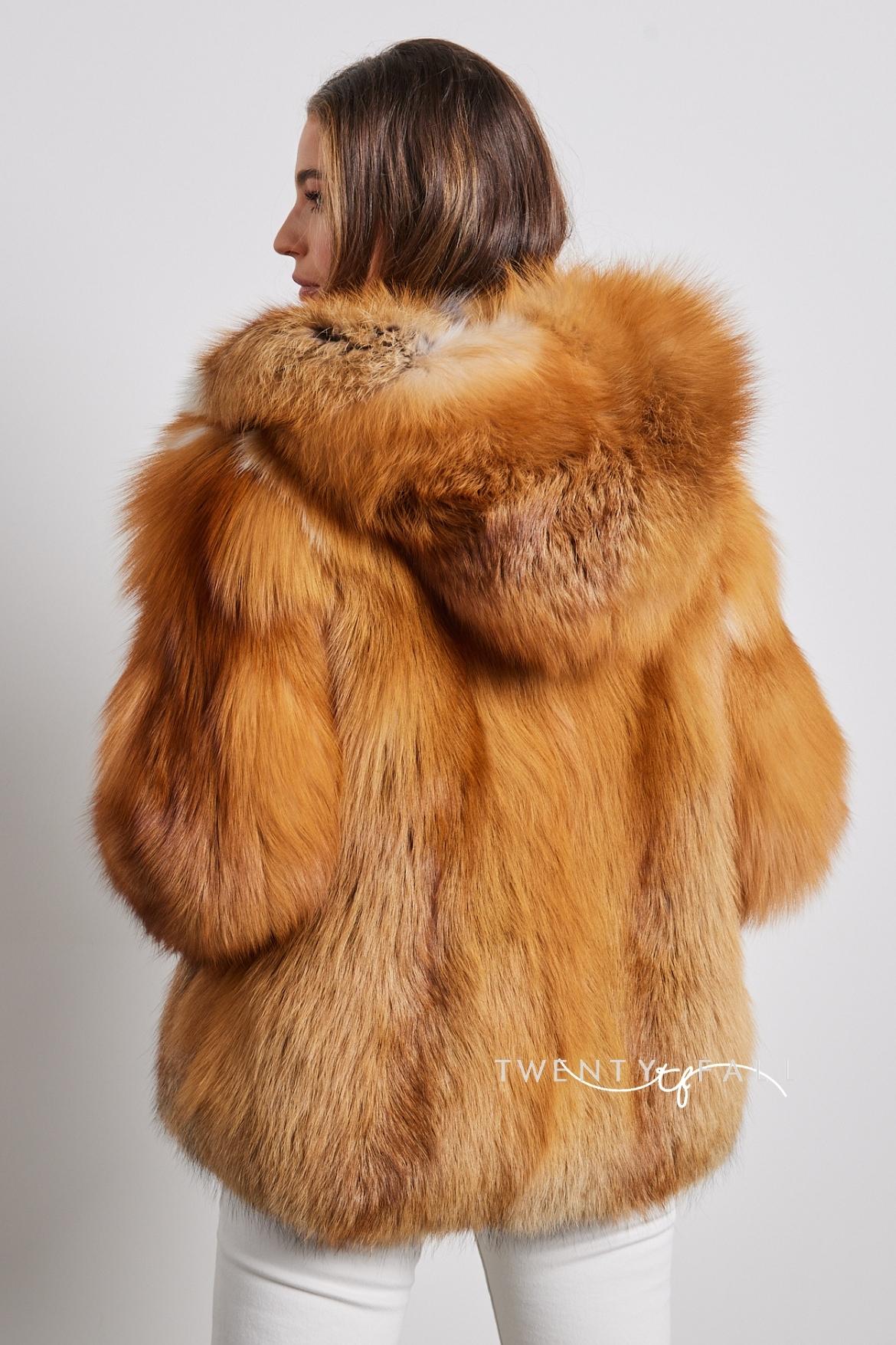 Red Fox Fur Full Pelt Coat with Hood