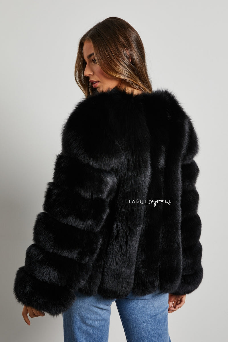 Black Cropped Fox Fur Coat