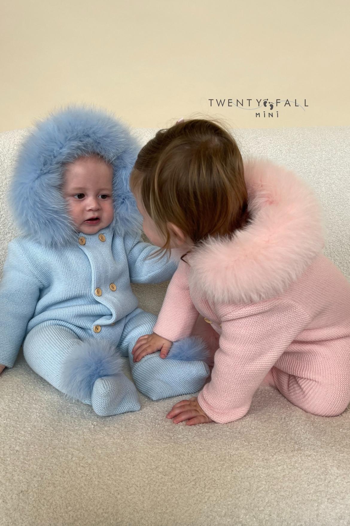 Knitted Pramsuit with Fox Fur Trim