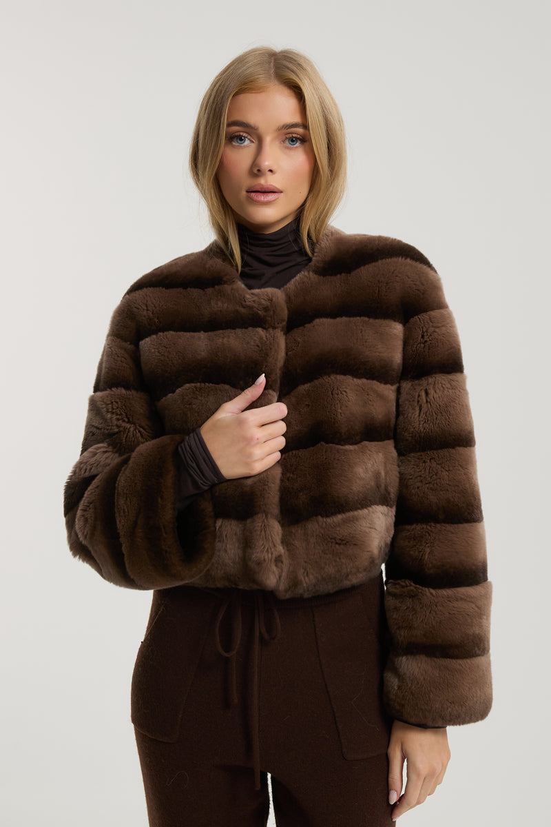 Cleo Chocolate Rex Fur Coat