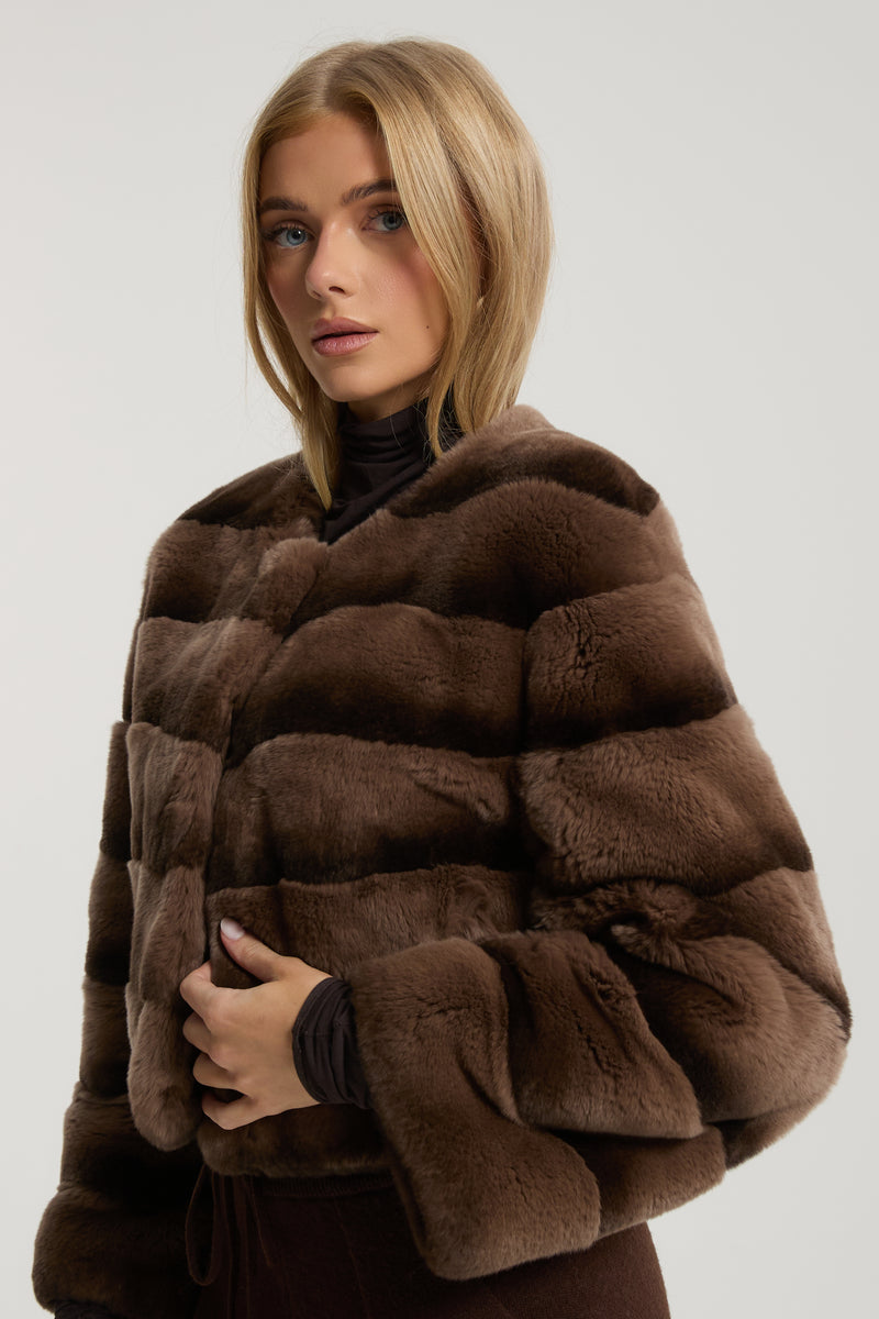 Cleo Chocolate Rex Fur Coat