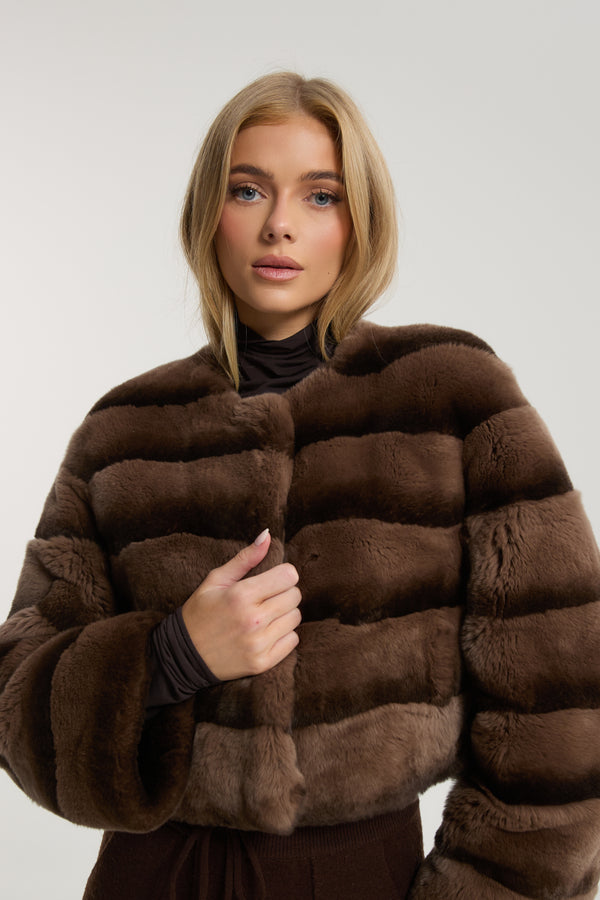 Cleo Chocolate Rex Fur Coat