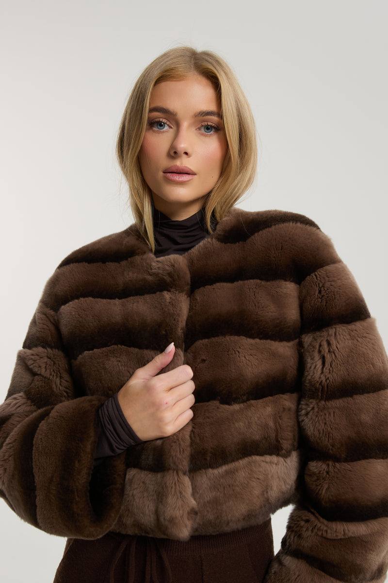 Cleo Chocolate Rex Fur Coat
