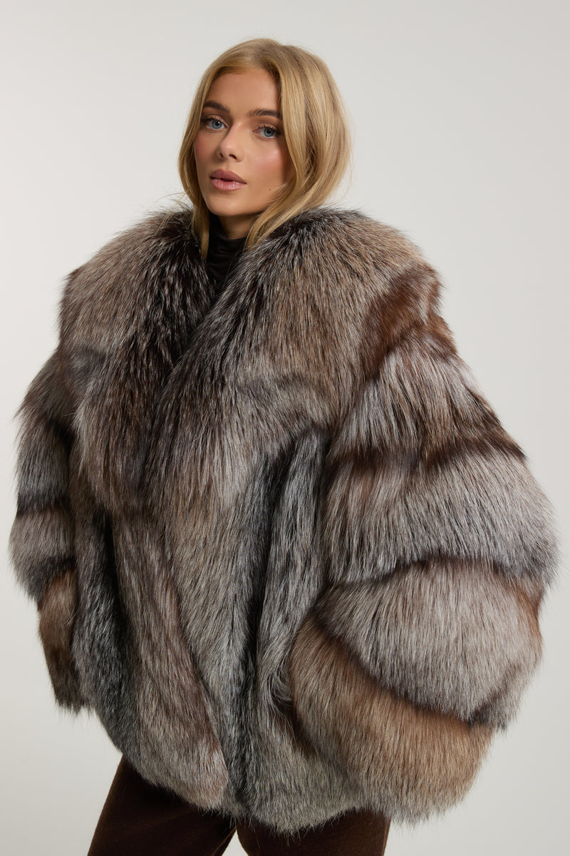 Rene Chocolate Silver Fox Fur Coat