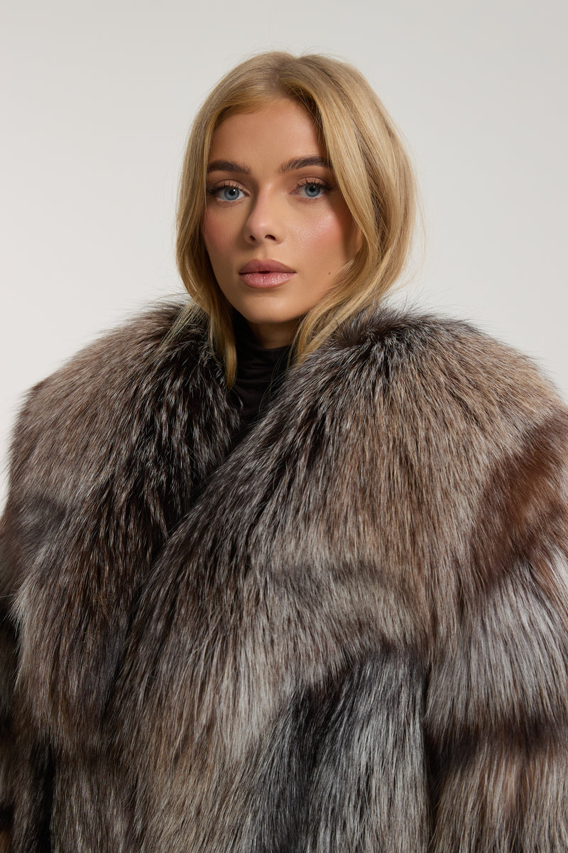 Rene Chocolate Silver Fox Fur Coat