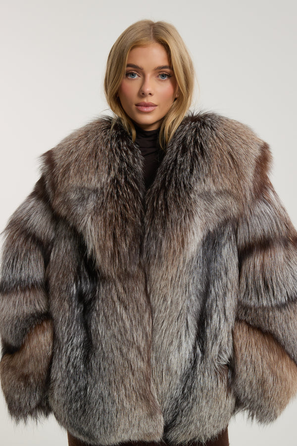 Rene Chocolate Silver Fox Fur Coat