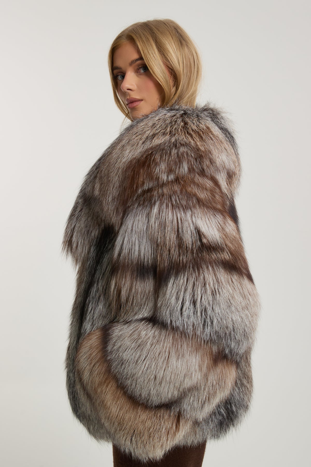 Rene Chocolate Silver Fox Fur Coat