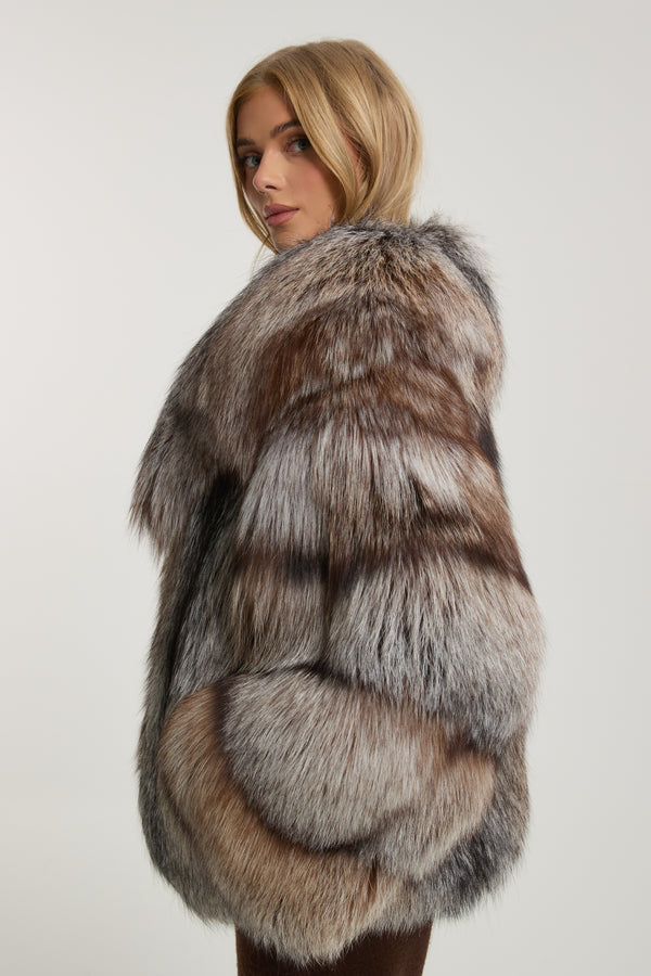 Rene Chocolate Silver Fox Fur Coat
