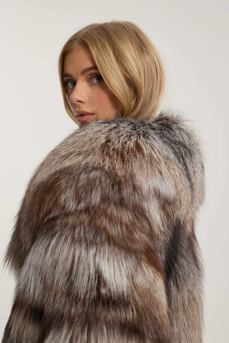 Rene Chocolate Silver Fox Fur Coat