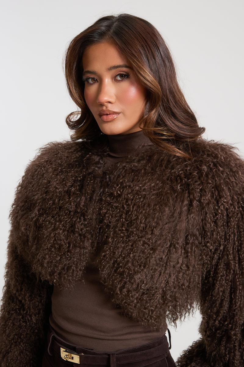 Dia Cropped Mongolian Fur Coat