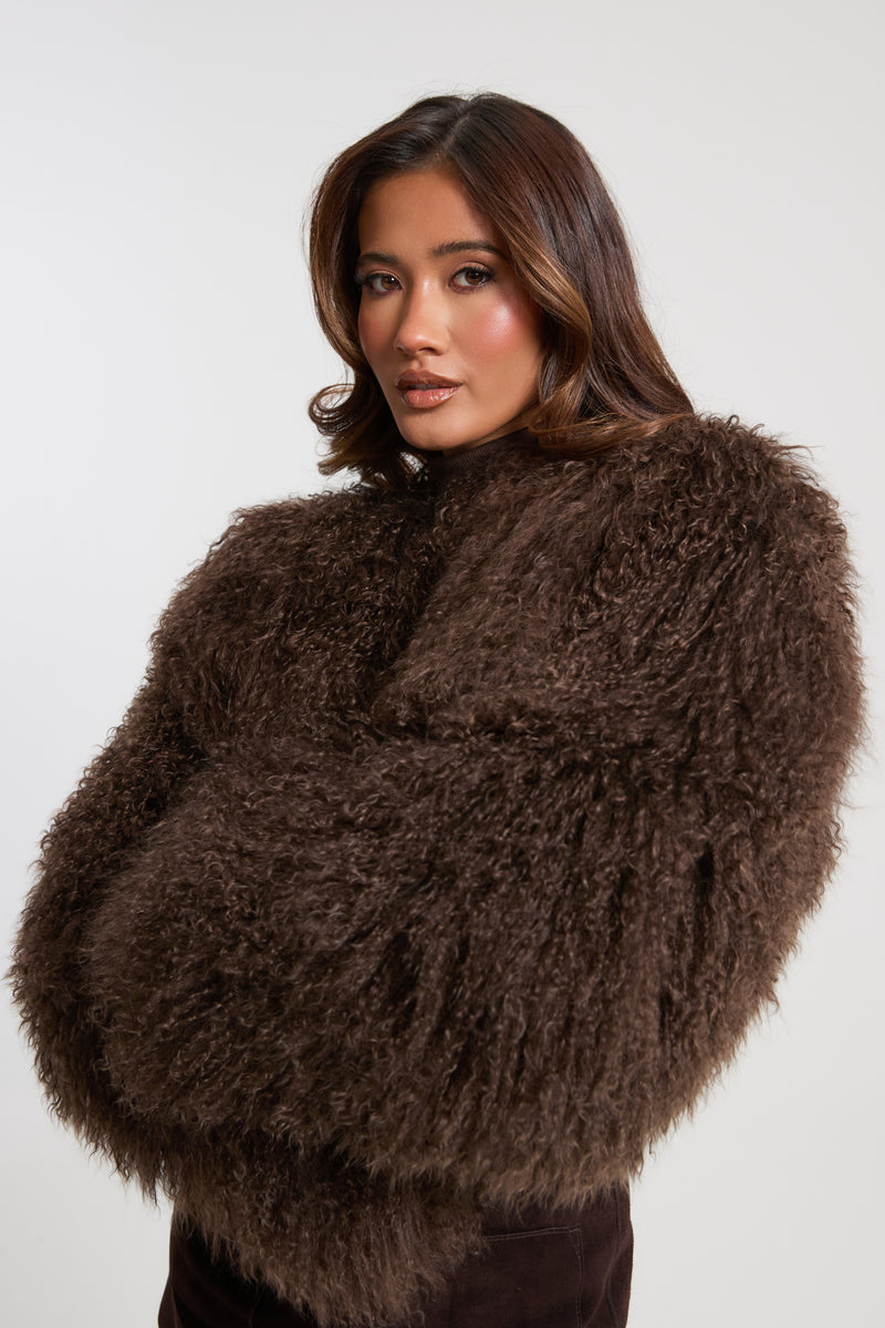 Dia Cropped Mongolian Fur Coat