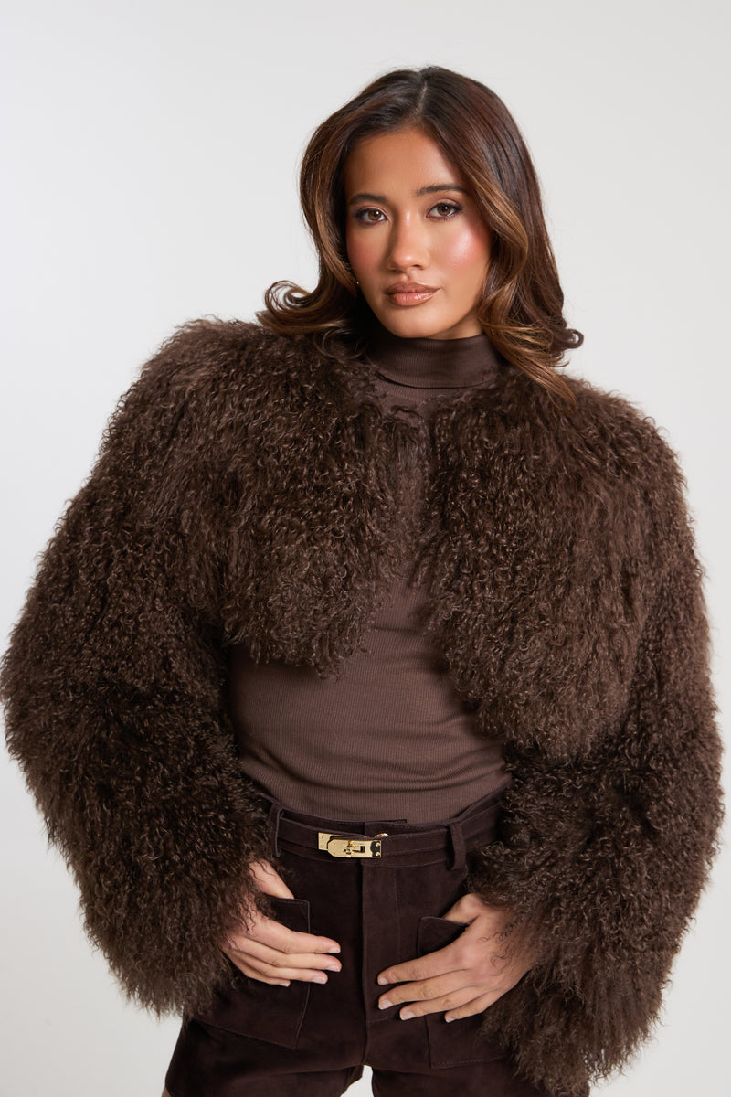 Dia Cropped Mongolian Fur Coat