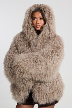 帽子 RHODOLIRION FUR HOODY SCARF - ECO FUR Jasmine Mongolian Fur with Hood – TwentyFall