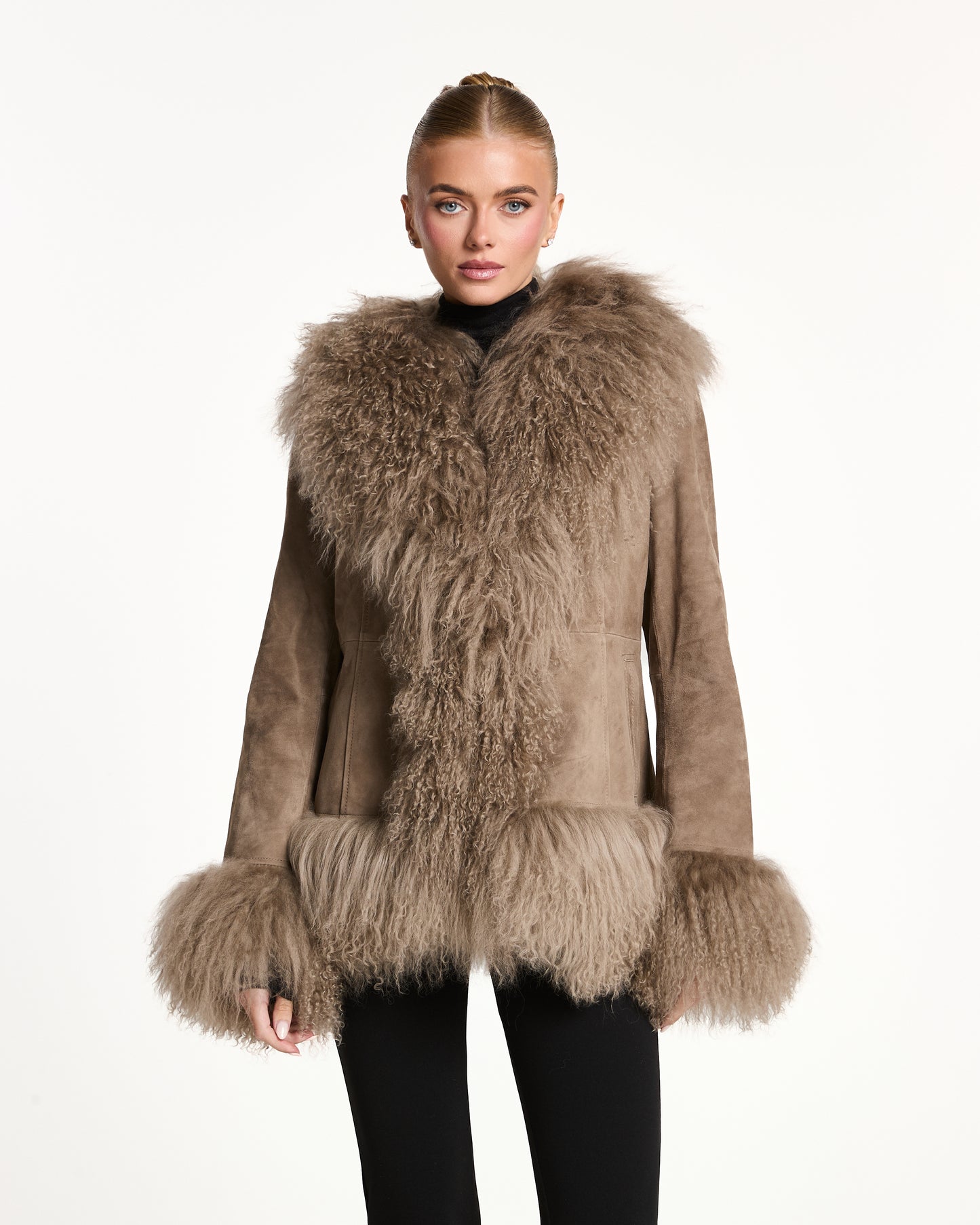 Arianna Suede Coat with Mongolia Fur Detail
