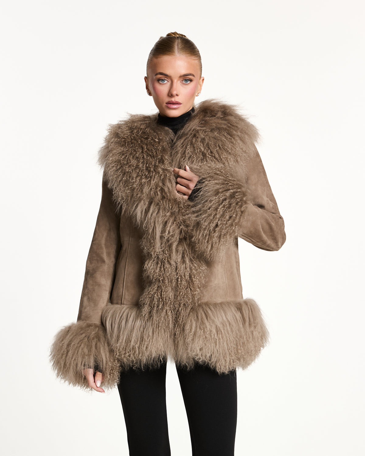Arianna Suede Coat with Mongolia Fur Detail