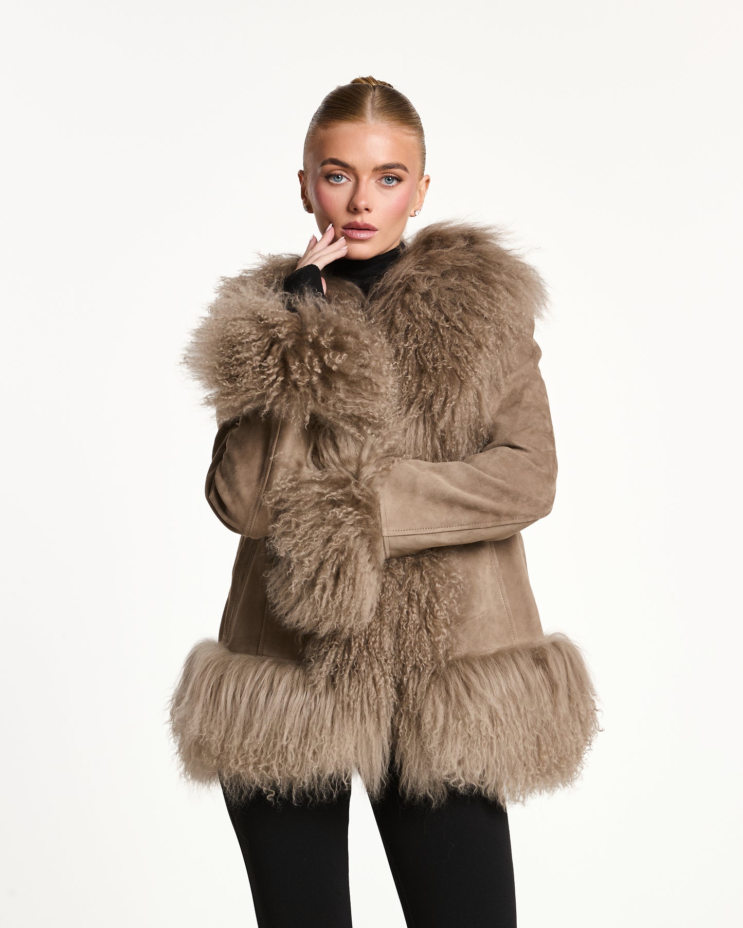 Arianna Suede Coat with Mongolia Fur Detail
