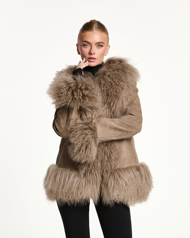 Arianna Suede Coat with Mongolia Fur Detail