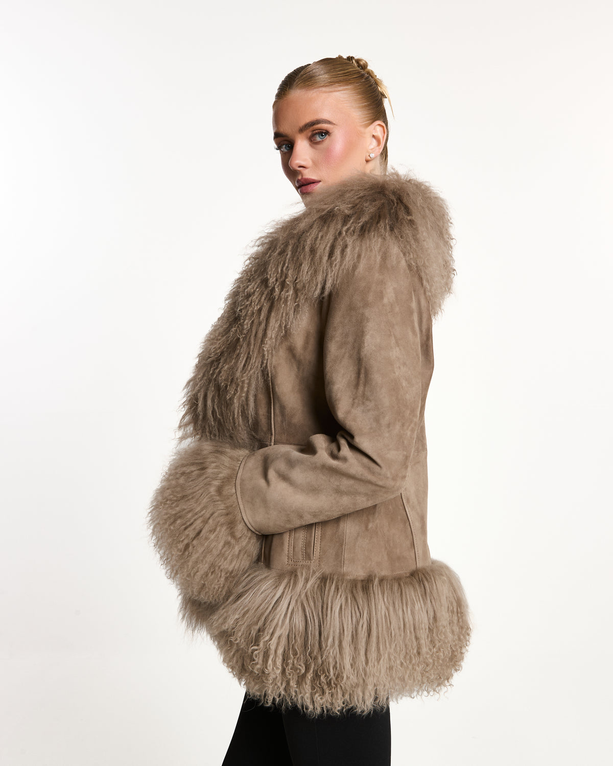 Arianna Suede Coat with Mongolia Fur Detail