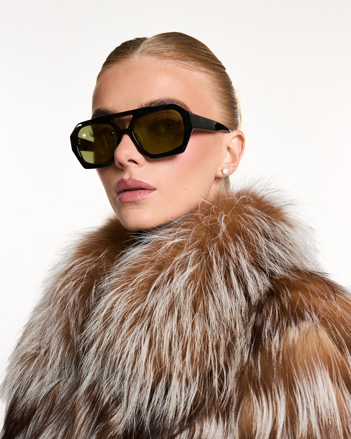 Coffee Silver Fox Fur Coat with Collar