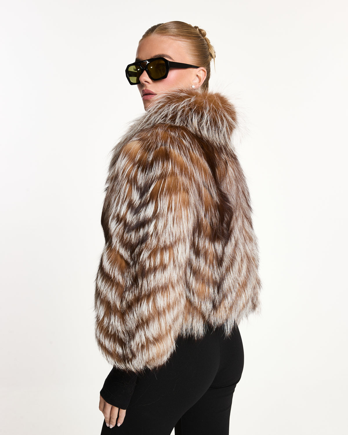 Coffee Silver Fox Fur Coat with Collar