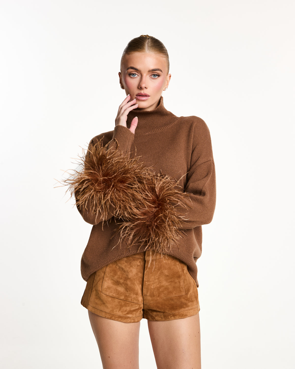 Wool Jumper with Feather Cuffs