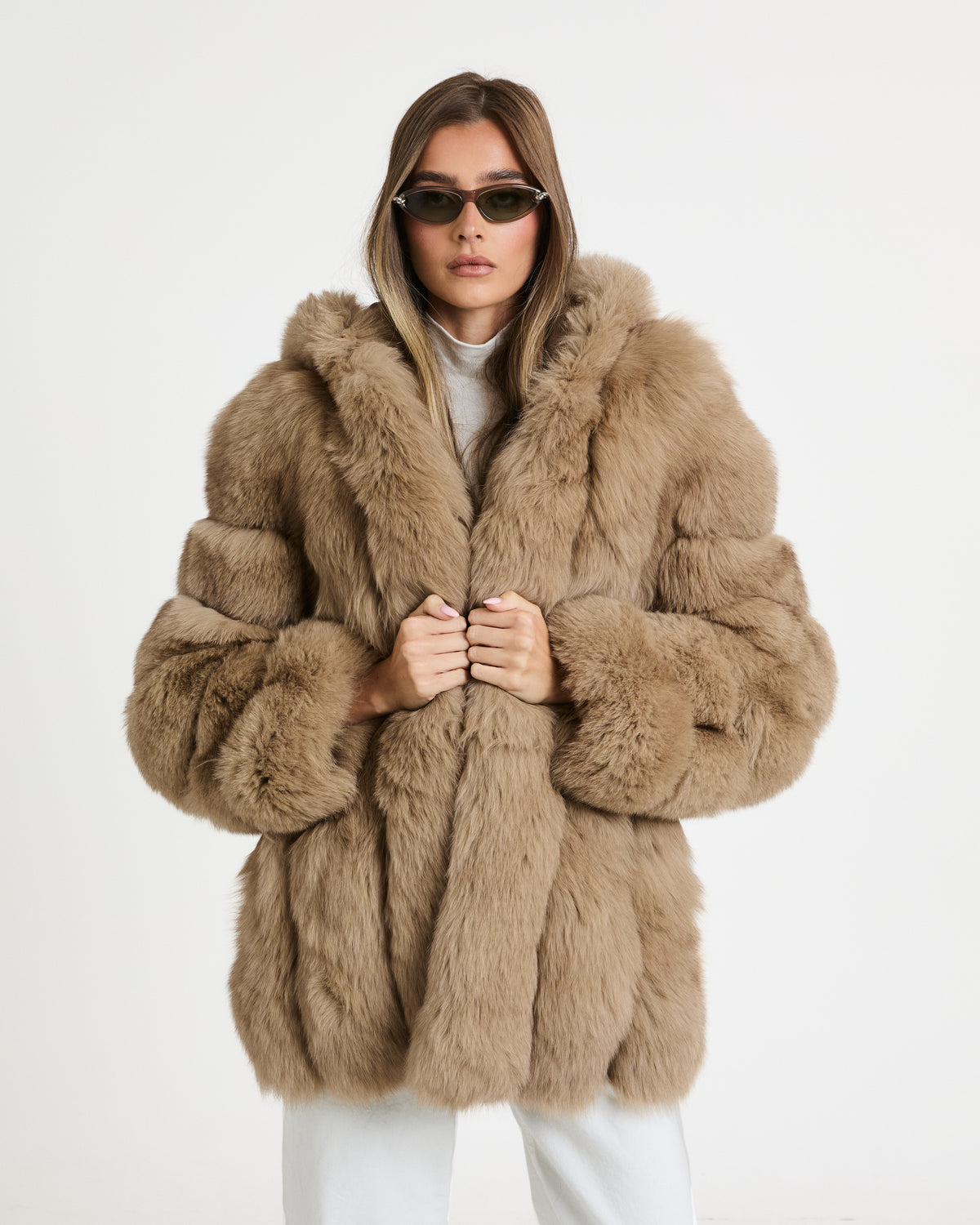 Alexa Long Fox Fur Coat with Hood