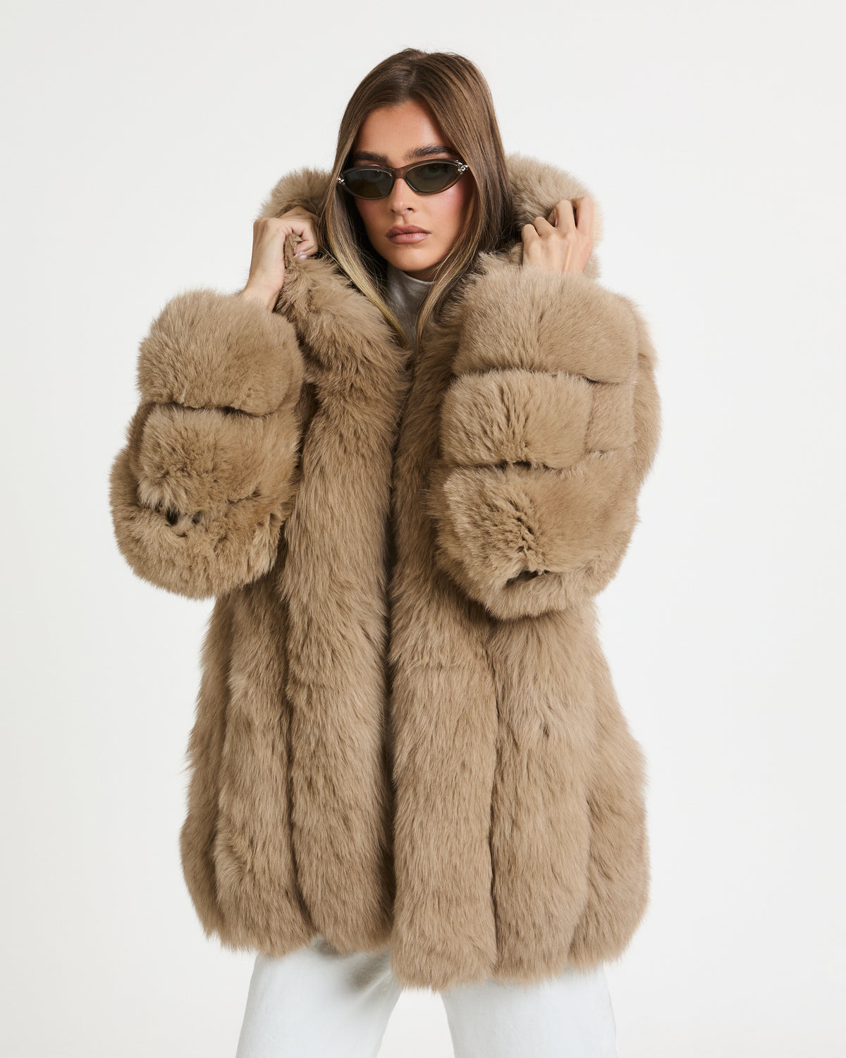 Alexa Long Fox Fur Coat with Hood