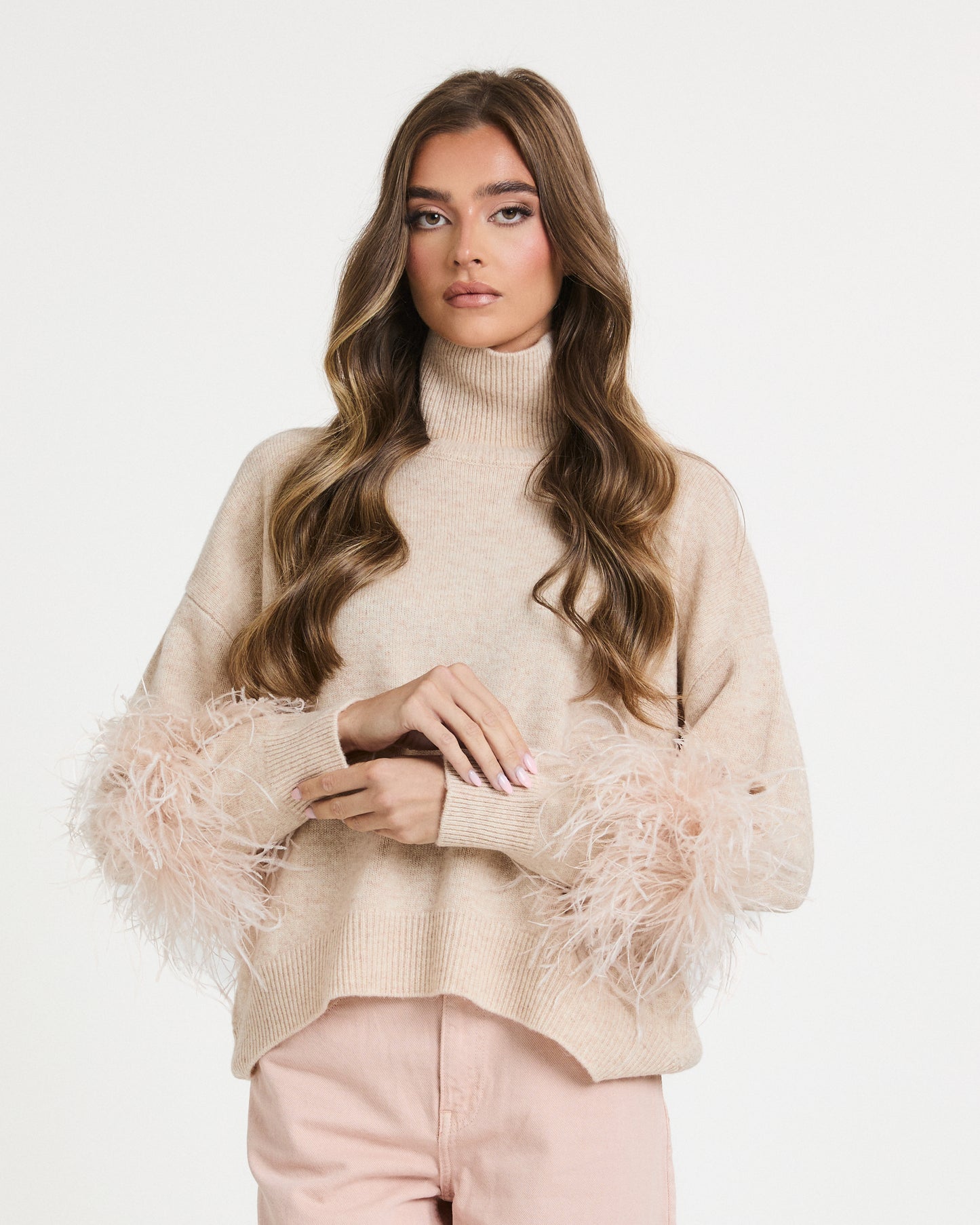 Wool Jumper with Feather Cuffs