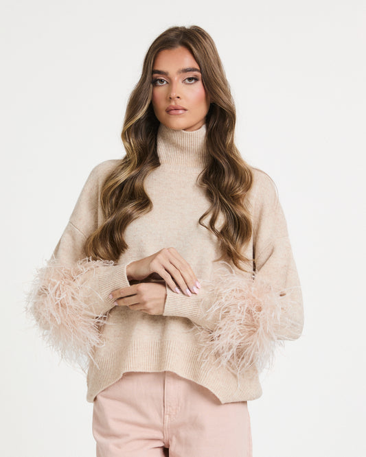 Wool Jumper with Feather Cuffs