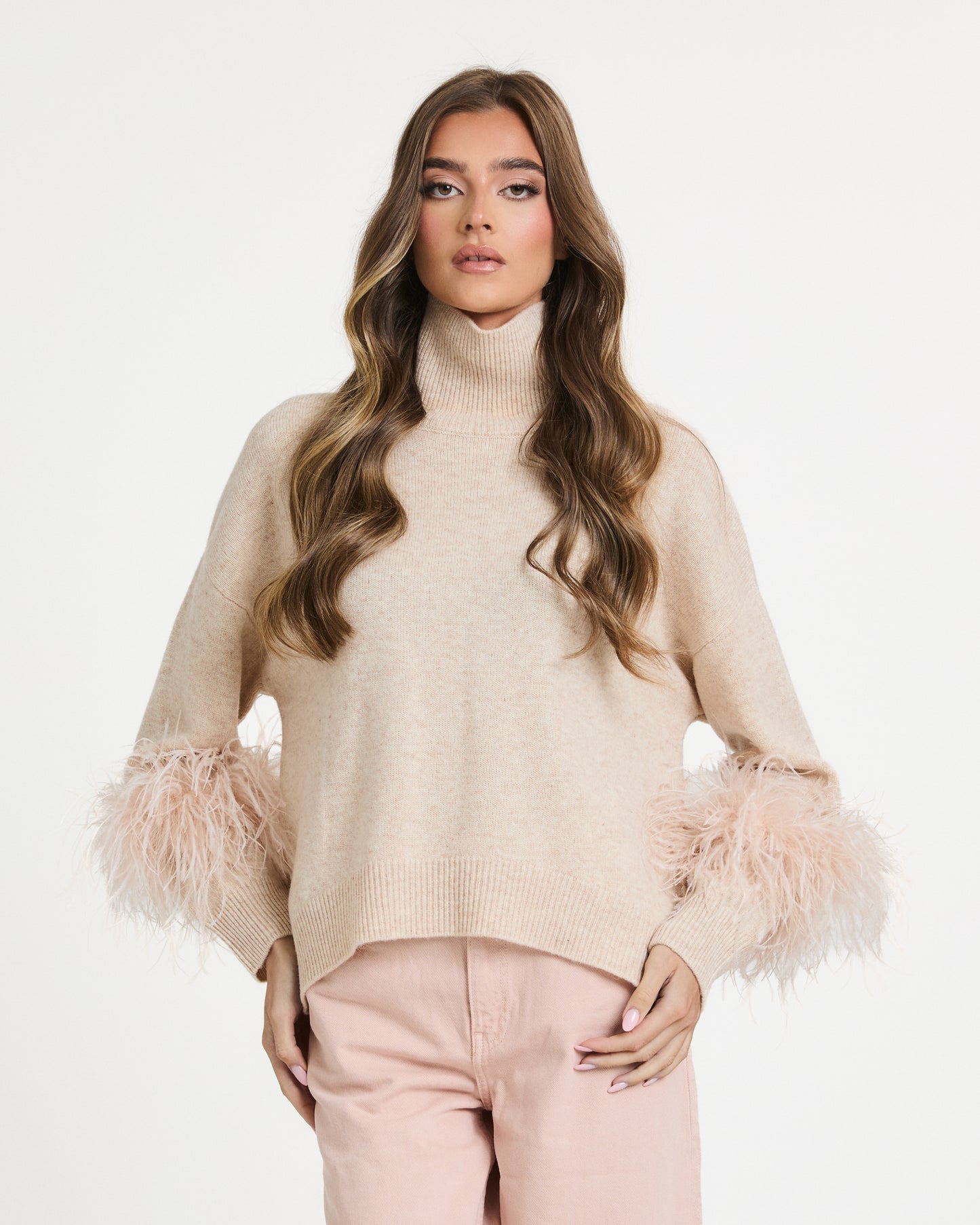 Wool Jumper with Feather Cuffs