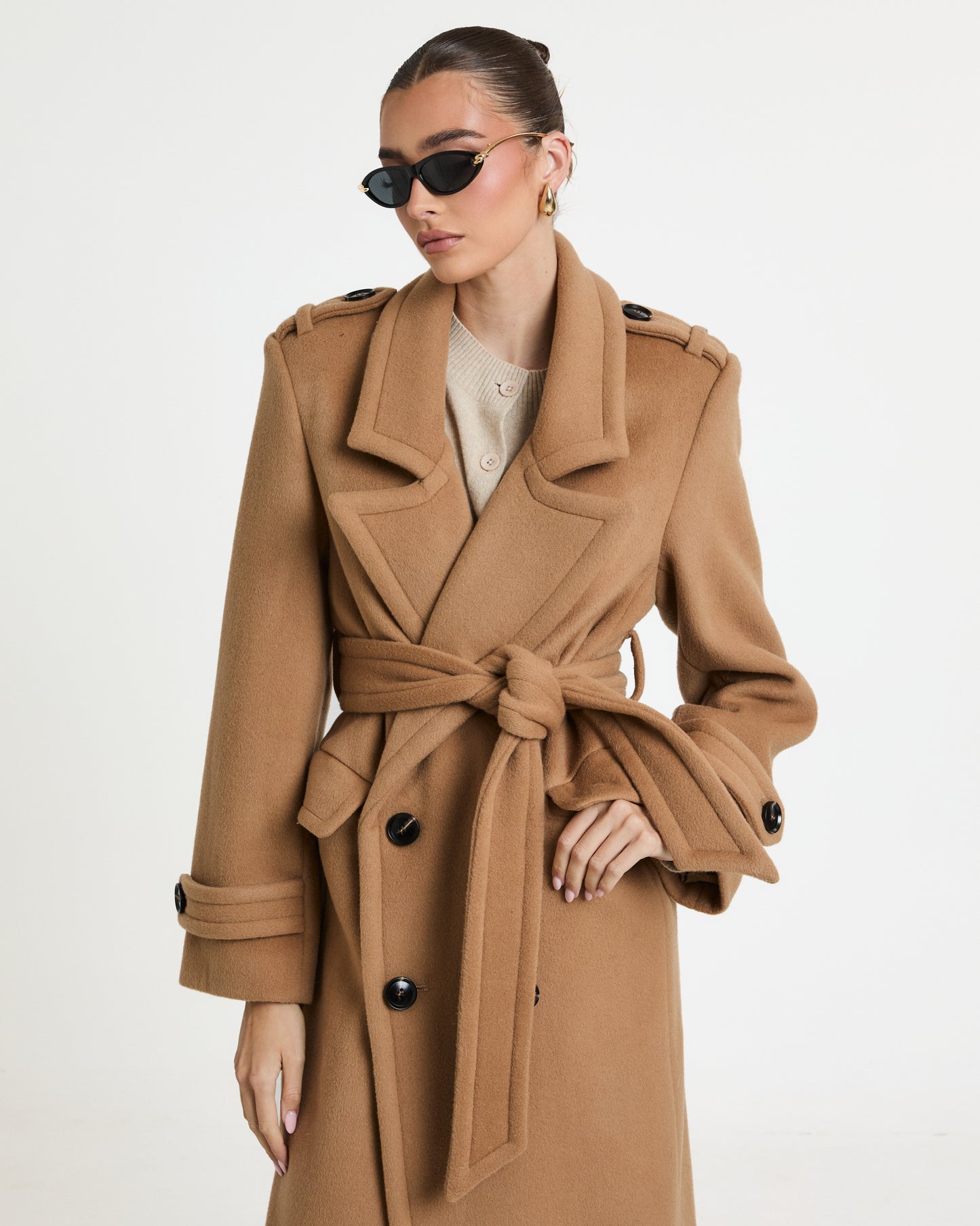 Rochelle Double Breasted Wool Coat with Belt Tie