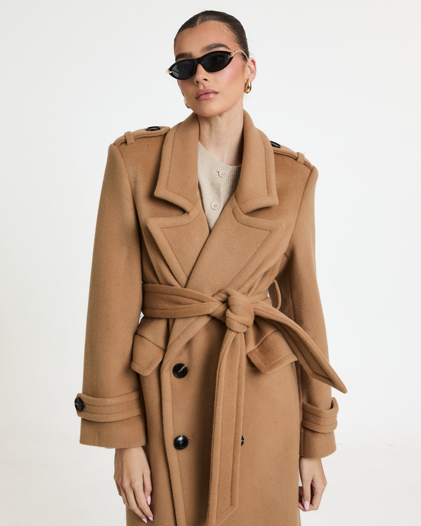 Rochelle Double Breasted Wool Coat with Belt Tie