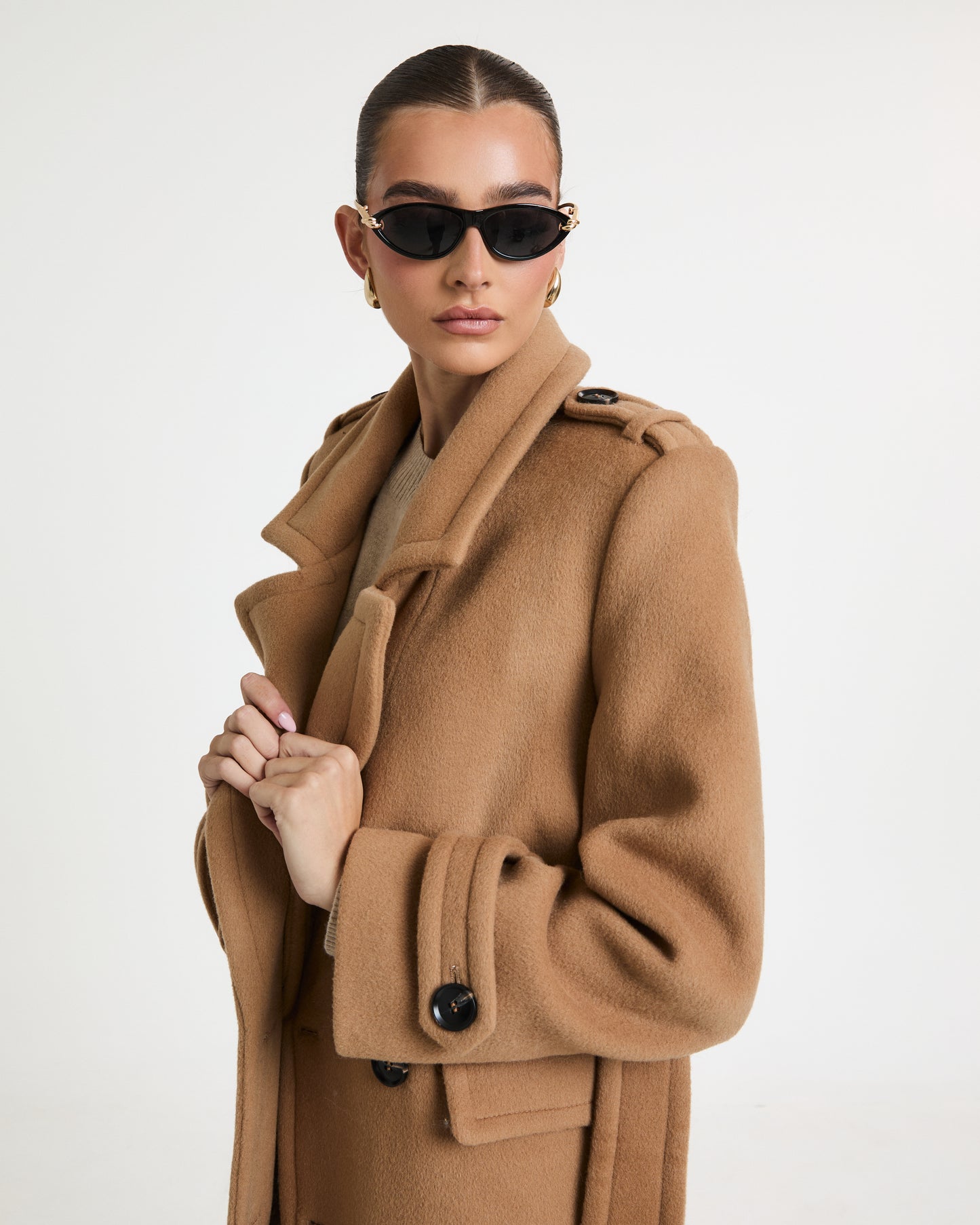Rochelle Double Breasted Wool Coat with Belt Tie