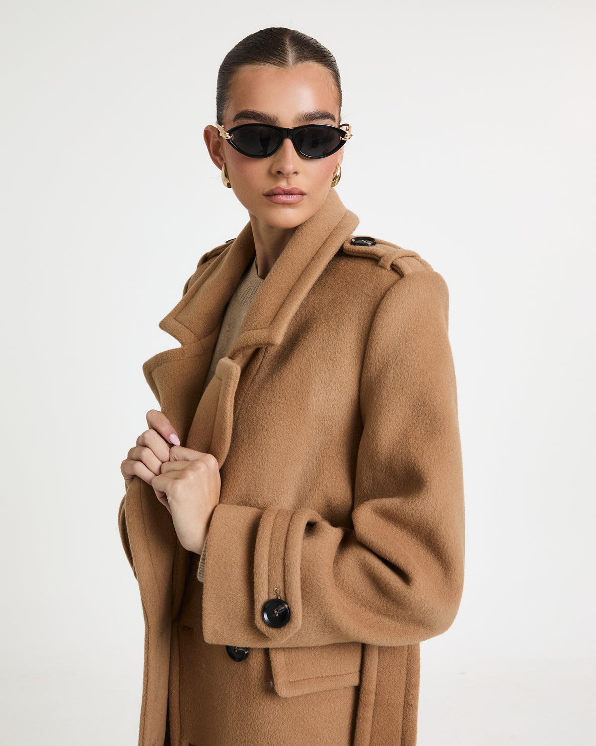 Rochelle Double Breasted Wool Coat with Belt Tie