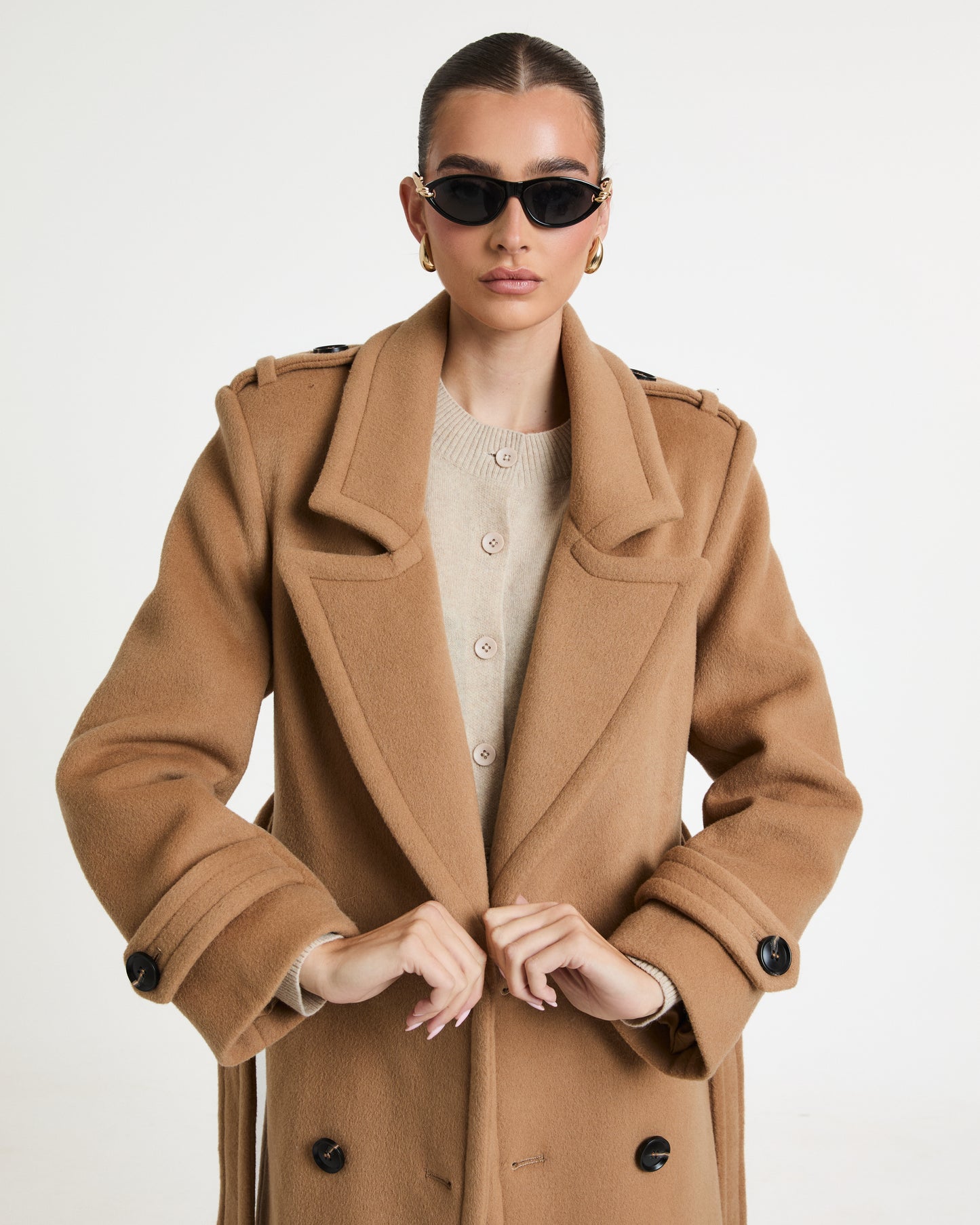 Rochelle Double Breasted Wool Coat with Belt Tie