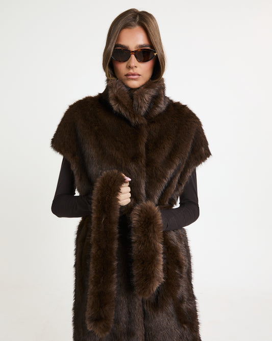 Vivian Luxury Faux Fur Jacket with Belt Tie