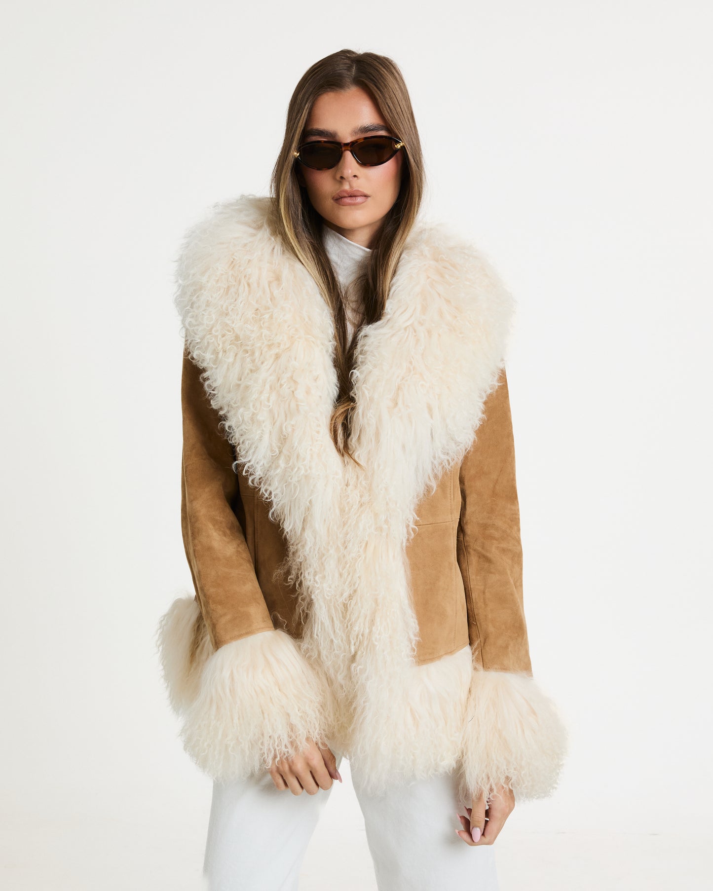 Arianna Suede Coat with Mongolia Fur Detail