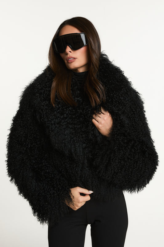 Elsa Cropped Mongolian Fur Coat
